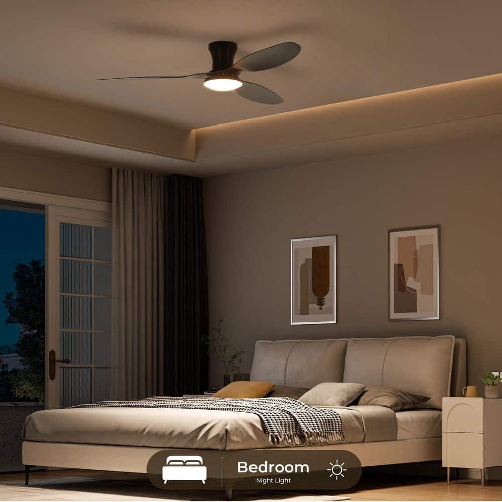 TOZING 52 in. Smart Indoor Black Brown Standard Small Flush Mount