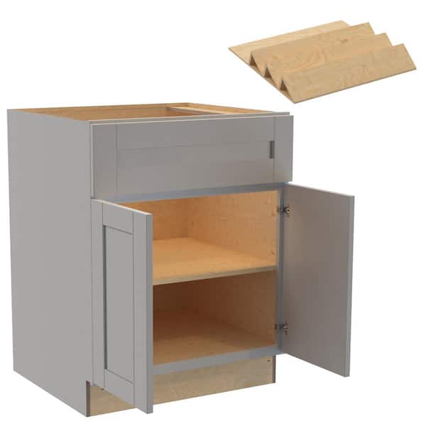Home Decorators Collection Washington 27 in. W x 24 in. D x 34.5 in. H Veiled Gray Plywood Shaker Assembled Base Kitchen Cabinet Spice Tray
