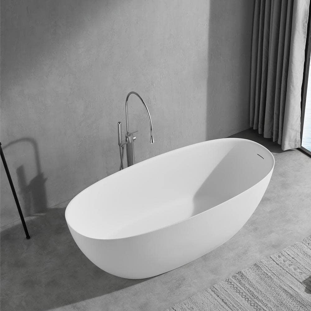 65" Gloss White Stone Resin Double Slipper Freestanding Bathtub