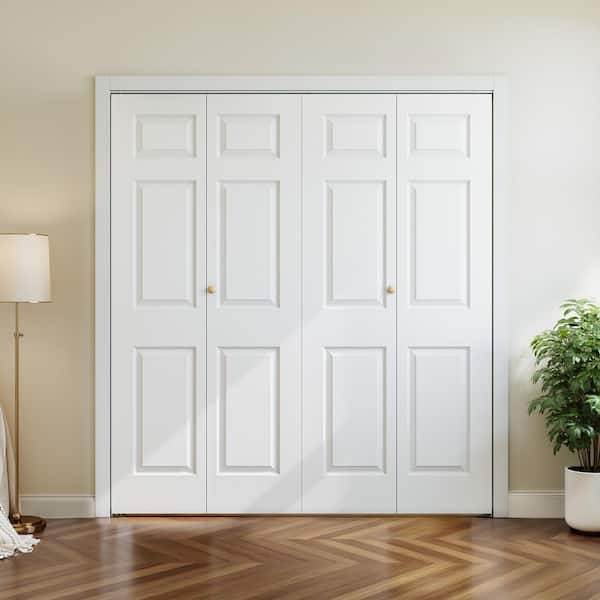 60 in. x 78.4 in. (Double 30 in.) 3-Panel Hollow Core White Primed Composite MDF Bi-fold Door with Hardware Kit