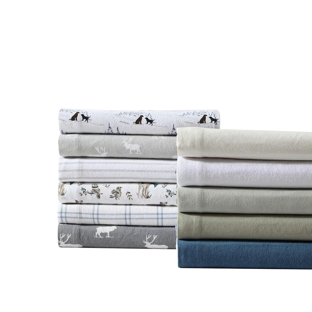 Twin White Cotton Flannel Sheet Set with Dog Print