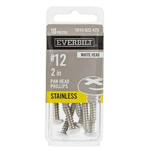 #12 x 2 in. White Stainless Steel Phillips Pan Head Standard Sheet Metal Screw (10-Pack)