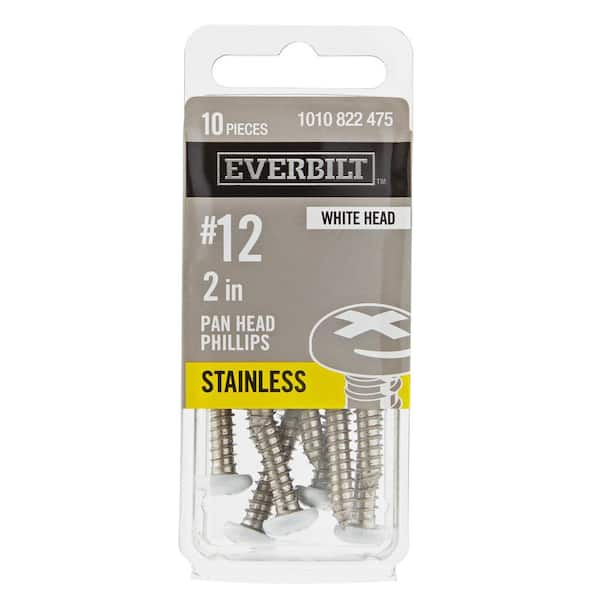 #12 x 2 in. White Stainless Steel Phillips Pan Head Standard Sheet Metal Screw (10-Pack)
