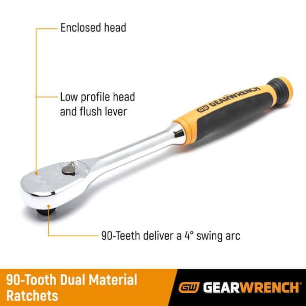 1/4 in., 3/8 in. and 1/2 in. Drive 90-Tooth Dual Material Teardrop Ratchet Set (3-Piece)