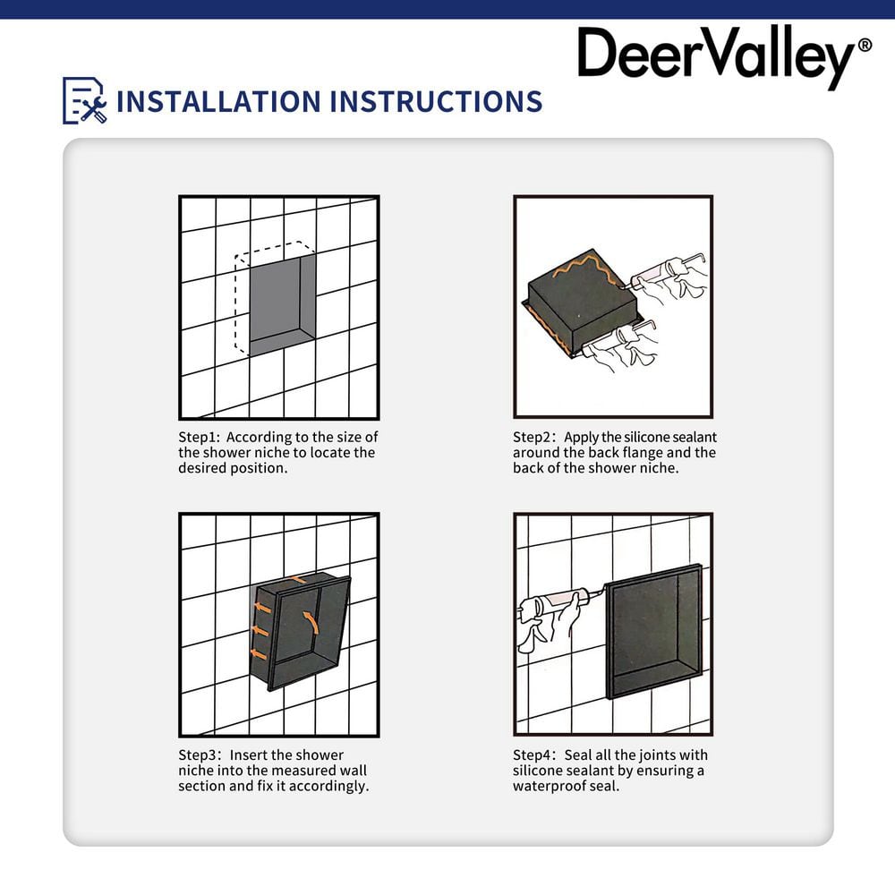 Matte Black Stainless Steel Wall Mount Shower Niche with Double Shelf