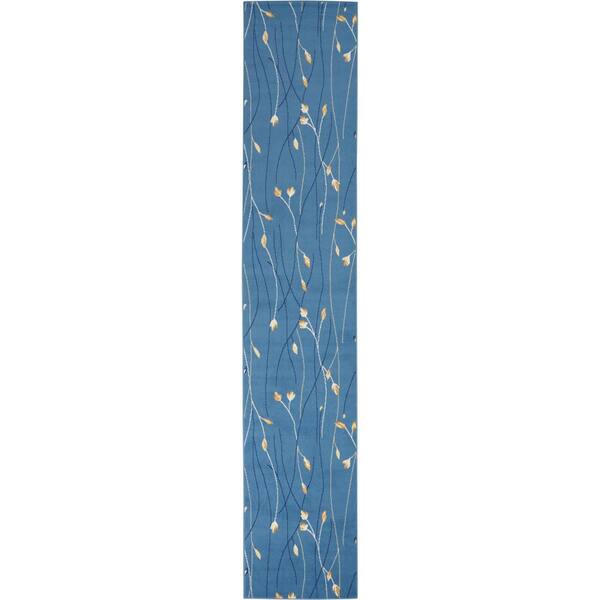 Nourison Grafix Light Blue 2 ft. x 12 ft. Floral Contemporary Kitchen Runner Area Rug 729484