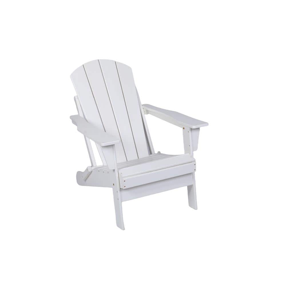 Antique White HDPE Folding Adirondack Chair, Relaxing Stackable Arm Rest Er