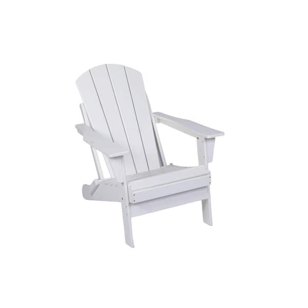 Antique White HDPE Folding Adirondack Chair, Relaxing Stackable Arm Rest Ergonomic, All Weather Chair (Set of 1)