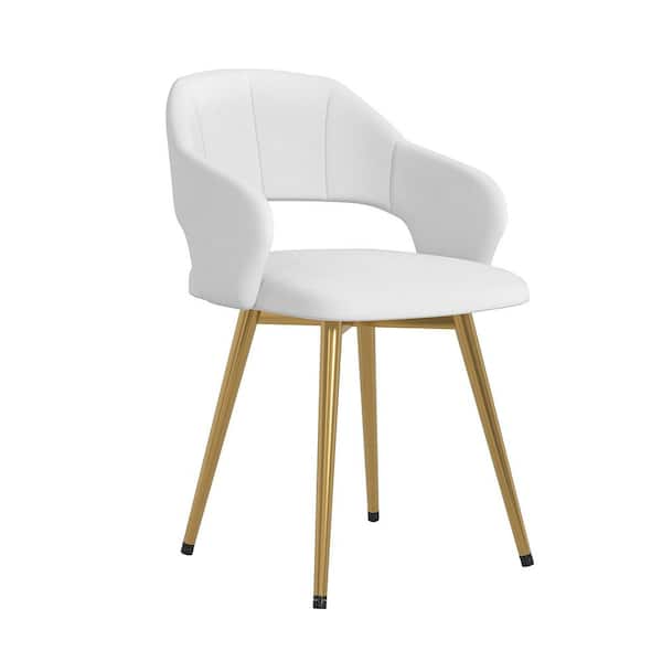 Elegant White Velvet Dining Chairs with Gold Metal Legs-Modern Upholstered Dining Room Chairs, Set of 6