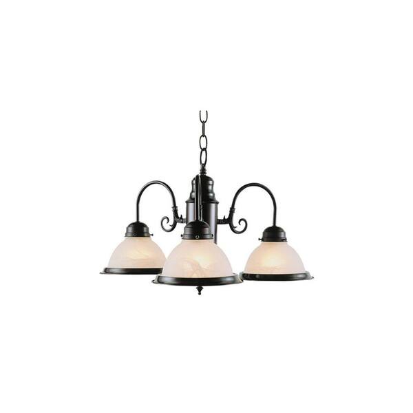 Bel Air Lighting Cabernet Collection 3-Light Oiled Bronze Chandelier with Marbleized Tea Stain Shade