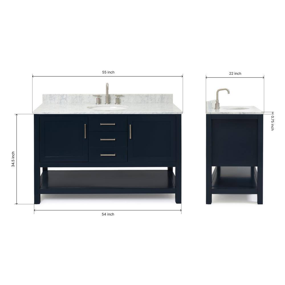 Midnight Blue Single Vanity with White Marble Top, 55"