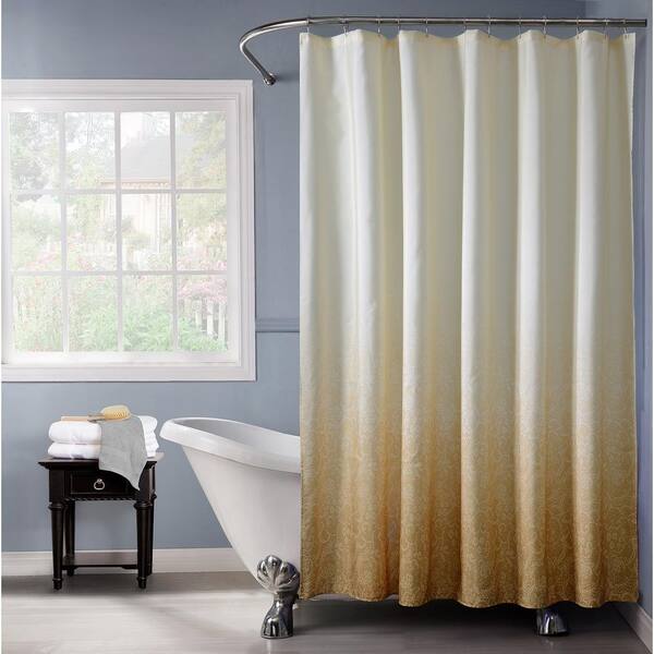 Dainty Home Lace Ombre 72 in. Gold Monochromatic Fabric Shower Curtain
