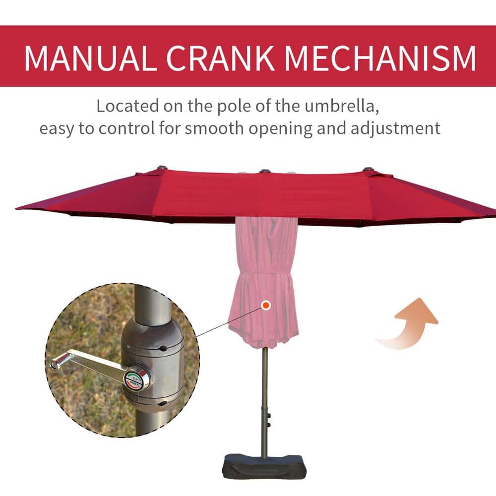 Wine Red Rectangular Steel Market Patio Umbrella with Stand