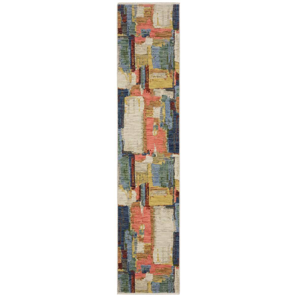 Solano Multi-Colored/Pink 2 ft. x 12 ft. Painted Abstract Wool Nylon Blend Fringe-Edge Indoor Runner Area Rug price history on PriceWatchPro
