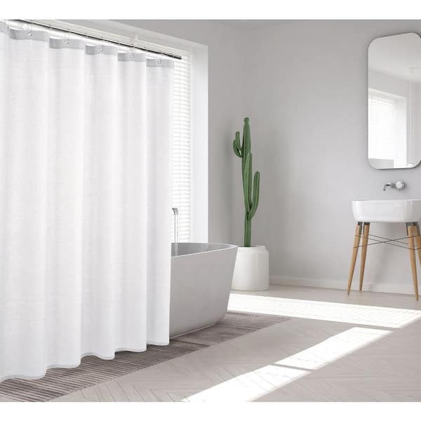 Linen/Tan mDesign Cotton Waffle Weave Extra Long Bathroom Shower Curtain 