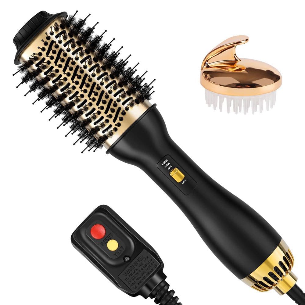 1-Piece Bathroom Accessory Set in Black, 4-in-1 Hot Air Brush with Oval Barrel, Styling Tool for All Hair Types