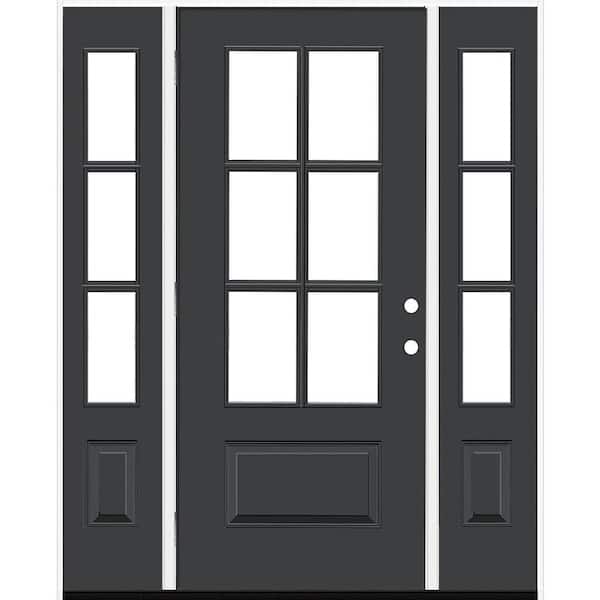 Steves & Sons Legacy 60 in. x 80 in. 3/4-6Lite Clear Glass RHOS Primed Black Finish Fiberglass Prehung Front Door w/Dbl 10in.SL