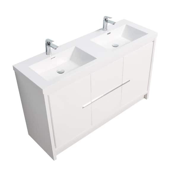Boosicavelly 72 in. W x 20 in. D x 36 in. H Freestanding Bath Vanity in White with White Solid Surface Top