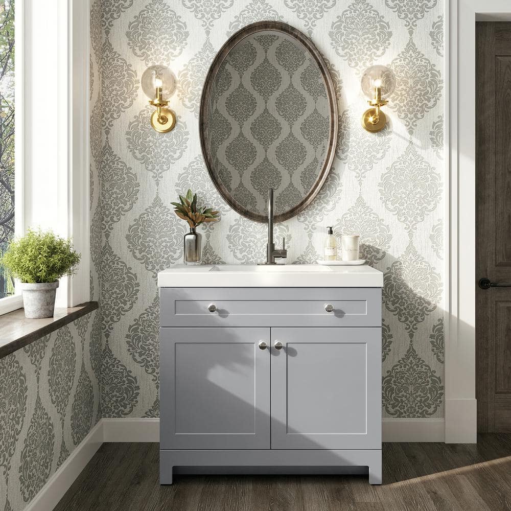 Glacier Bay Everdean 36 in. W x 19 in. D x 34 in. H Single Sink Bath Vanity in Pearl Gray with White Cultured Marble Top -  EV36P2-PG