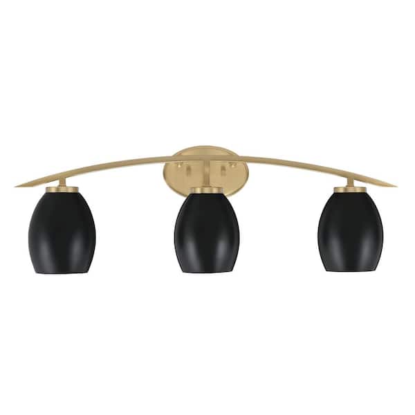 Unbranded Siena 29 in. 3-Light Vanity Light New Age Brass with Matte Black Metal Shades