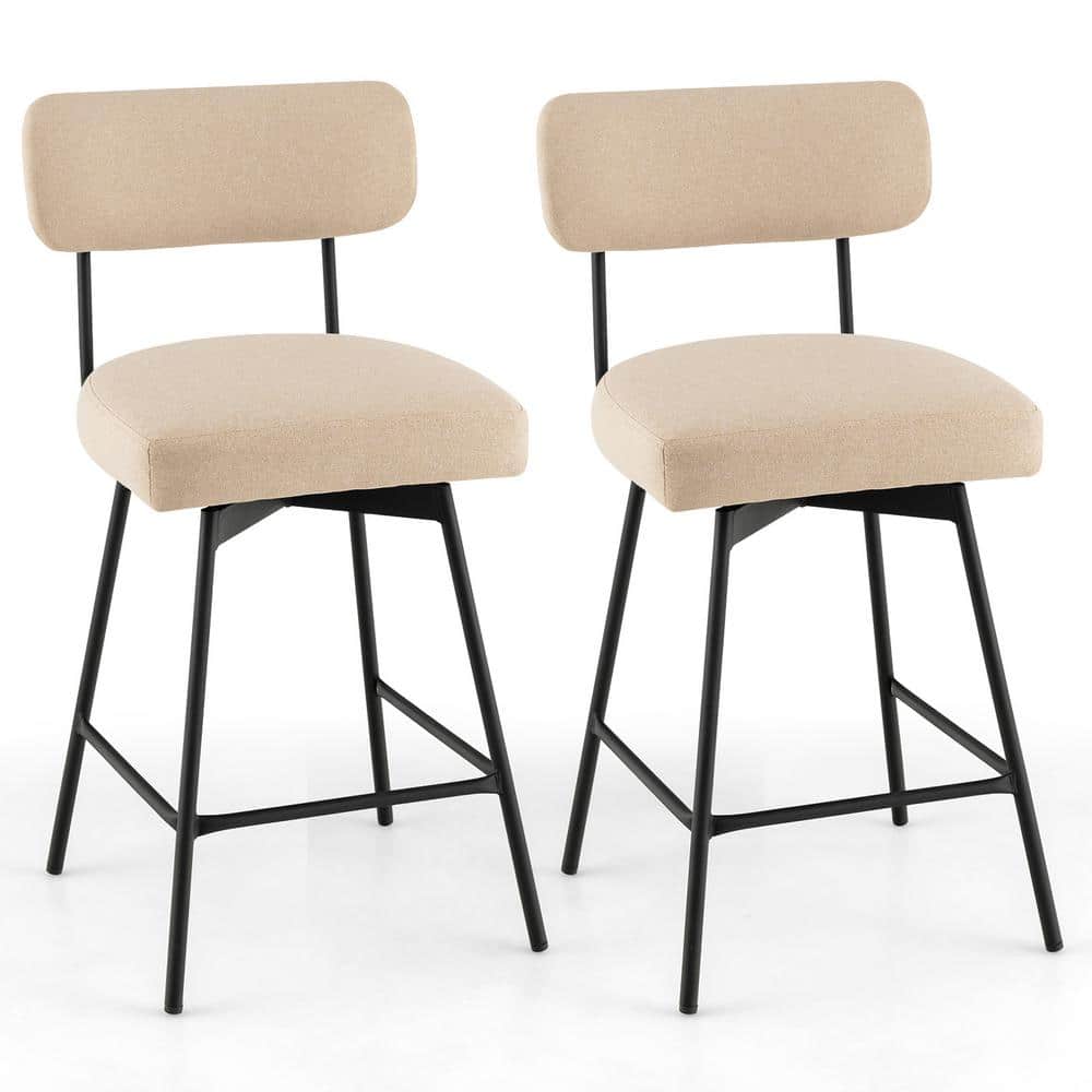 36 in. H Beige Low Back Metal Modern Upholstered Bar Stools with Back and F