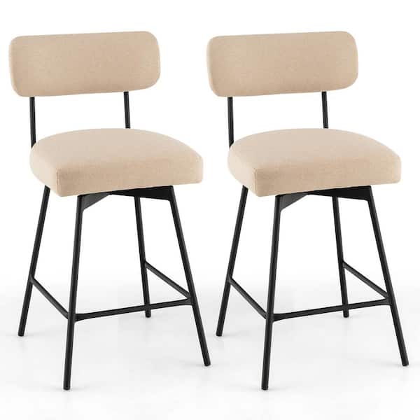 ANGELES HOME 36 in. H Beige Low Back Metal Modern Upholstered Bar Stools with Back and Footrests Set of 2