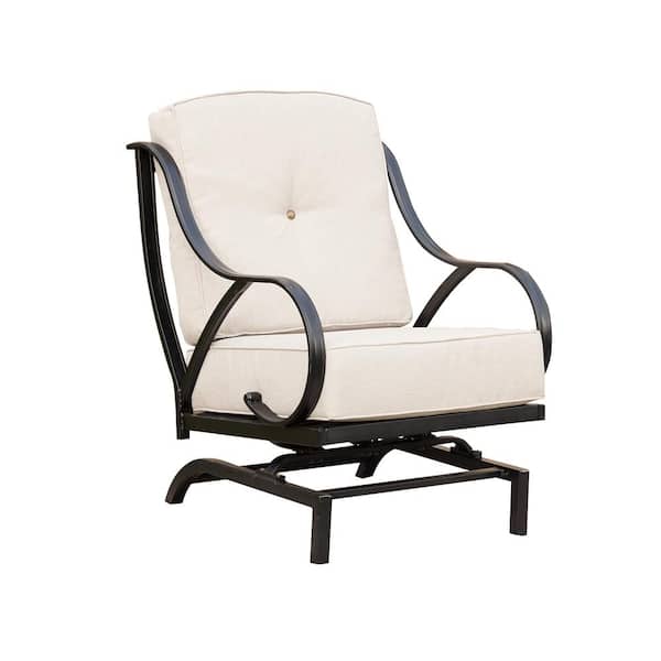 Patio Festival Metal Outdoor Rocking Chair with Beige Cushions