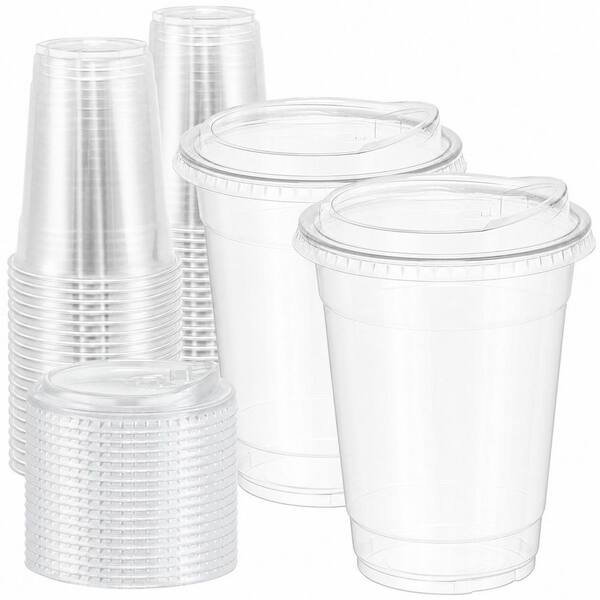 16 oz Clear Plastic Cups with Sip Lids, 100 Pack, Disposable Sturdy Cups for Iced Coffee and Smoothies