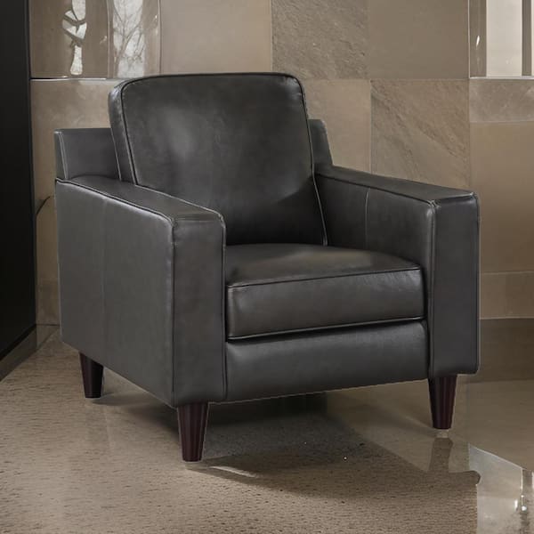 Benjara Gray and Espresso Brown Faux Leather Arm Chair
