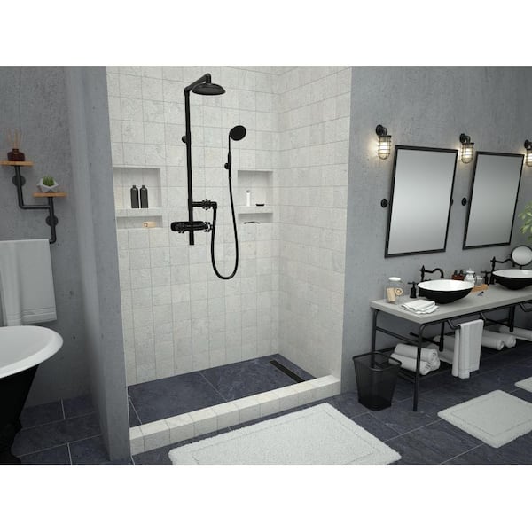 Redi Trench 42 in. x 48 in. Single Threshold Shower Base with Right Drain and Matte Black Trench Grate