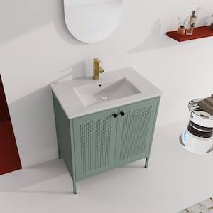 18.3 in. W x 30 in. D x 33.4 in. H Freestanding Bath Vanity in Mint Green with Ceramic Sink Top