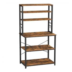 Hugh 66 in. Rustic Brown 6-Tier Frame Wood Baker's Rack Kitchen Shelves