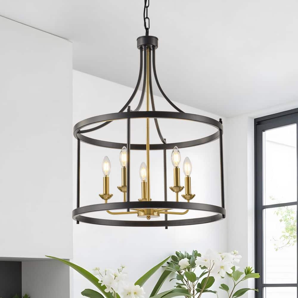 5-Light Matte Black and Antique Brass Modern Farmhouse Convertible Pendant Light price history on PriceWatchPro