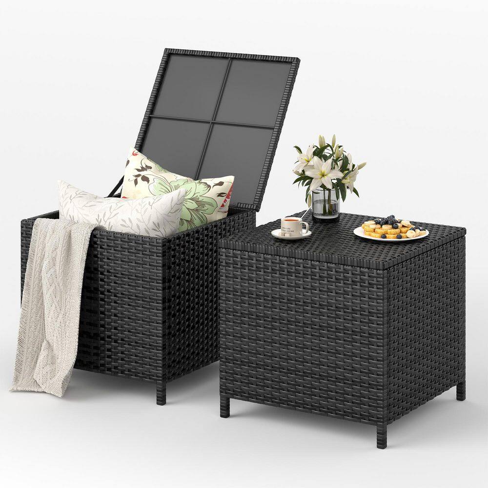 Outdoor Wicker Storage Side Table 22 Gallon Patio Deck Box Outdoor End Table with Storage (Black,Set of 2) price history on PriceWatchPro