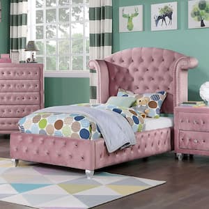 Nesika Pink Twin Panel Bed with Wingback Design