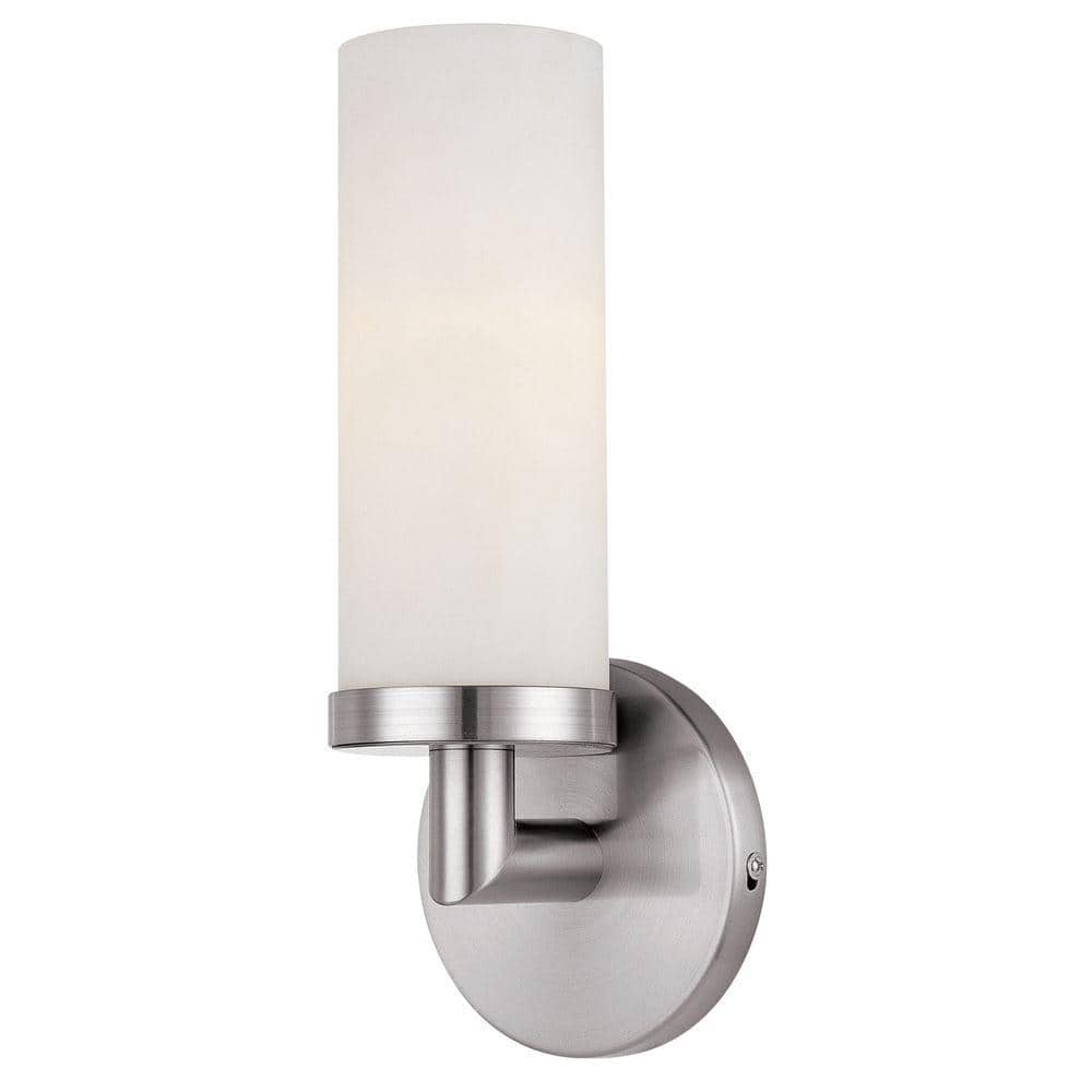 Brushed Nickel and White Opal Contemporary Wall Sconce Light Fixture 