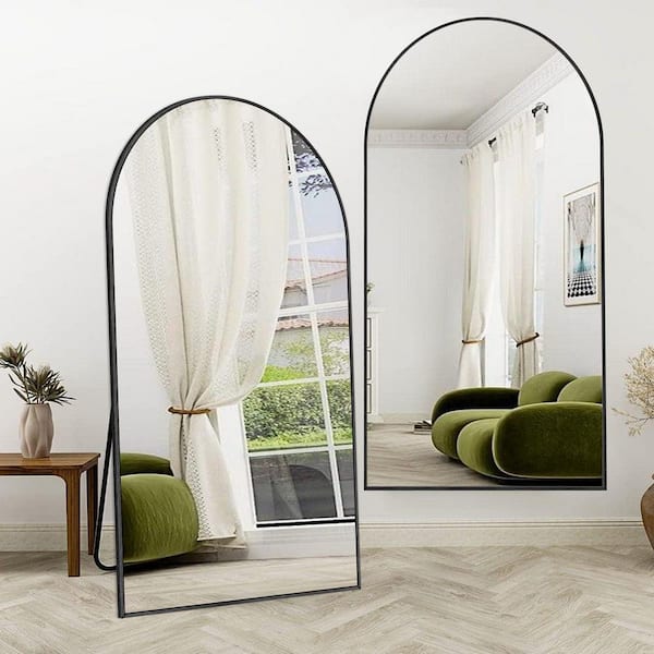 32 in. W. x 71 in. H Oversized Aluminum Alloy Arch Full Length Black Wall Mounted/Standing Mirror Floor Mirror