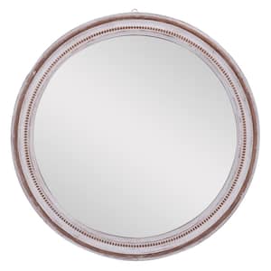 37 in. x 37 in. Round Framed White Wall Mirror with Bead Detailing