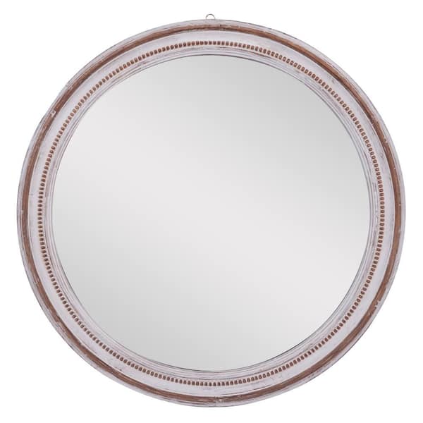 Litton Lane 37 in. x 37 in. Round Framed White Wall Mirror with Bead Detailing