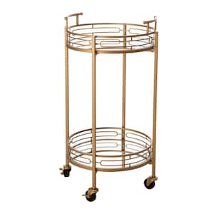 27 in. H Deluxe Gold Metal Round Mirrored Bar Cart