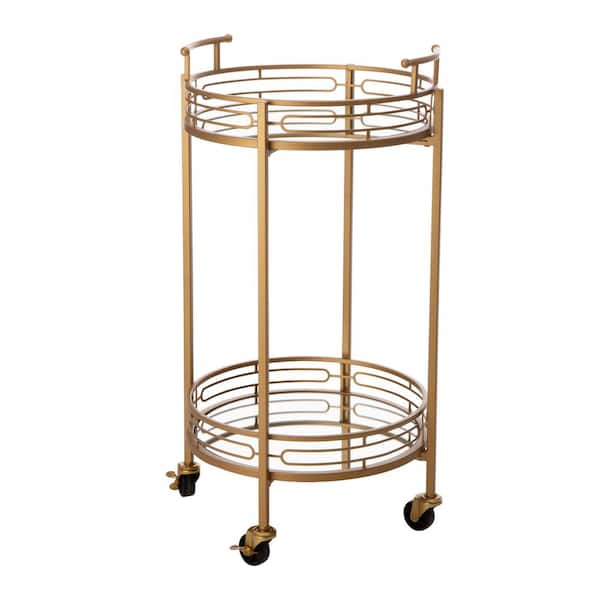 Glitzhome 27 In H Deluxe Gold Metal, Round Metal Bar Cart Gold