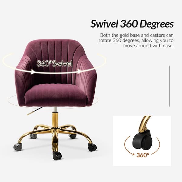 Designer Adjustable Swivel Office/desk Chair With GOLD Base in Velvet Grey/  Green/blue/pink 