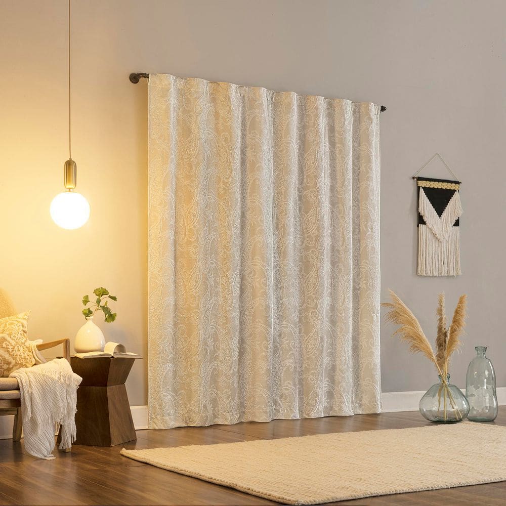 Pearl White Paisley Embroidery Blackout Curtain Panel 40"x84"