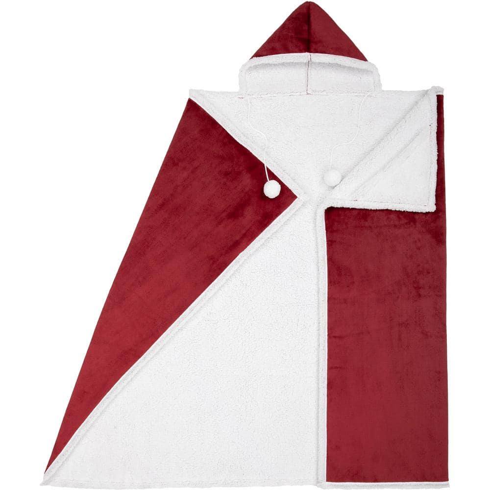 Red Solid Color Polyester Hooded Throw