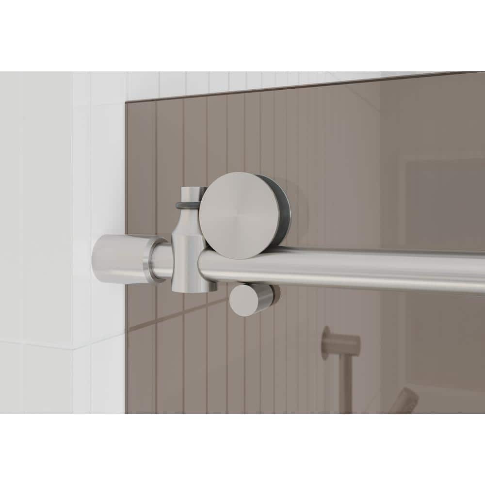 Equinox 60" Frameless Bronze Tinted Sliding Bathtub Door with Nickel Finish