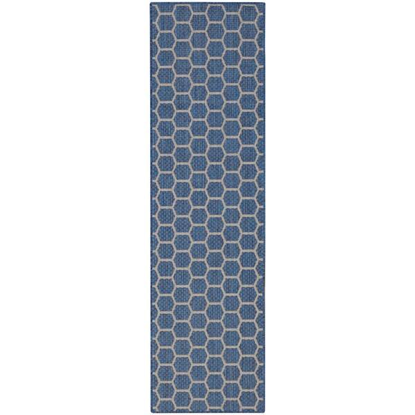 Nourison Reversible Indoor Outdoor Blue 2 ft. x 6 ft. Honeycomb ...