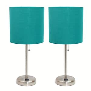 19.5 in. 2-Pack Teal Table Desk Lamp Set for Bedroom with Charging Outlet