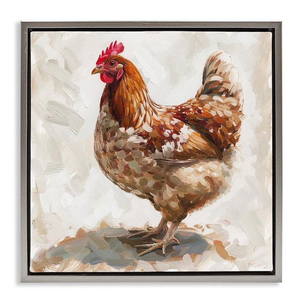 Stupell Industries Neutral Chicken on Beige by LSR Design Studio Gray Floater Frame Animal Graphic Art Print 25 in. x 25 in.