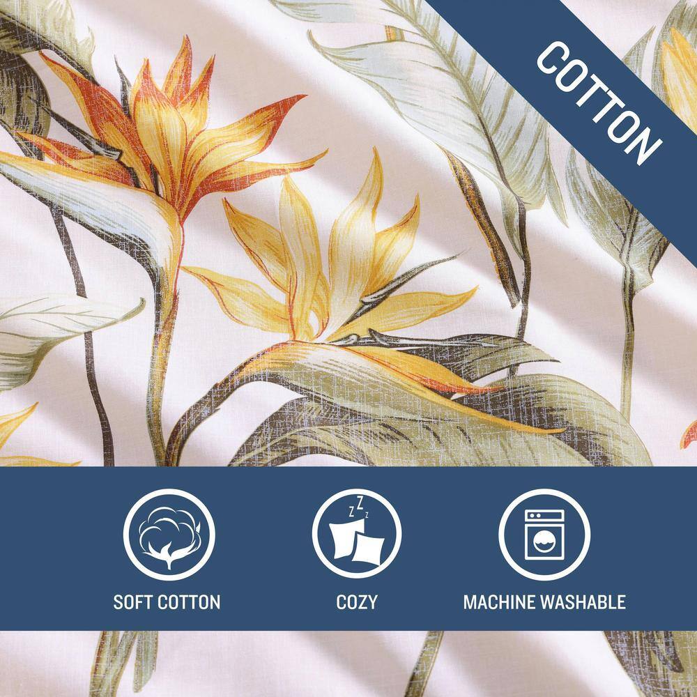 King Beige Cotton Tropical Palm Duvet Cover Set