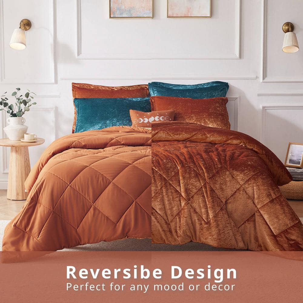 Rust Velvet Twin/Twin XL Quilted Duvet Cover Set with Pillow